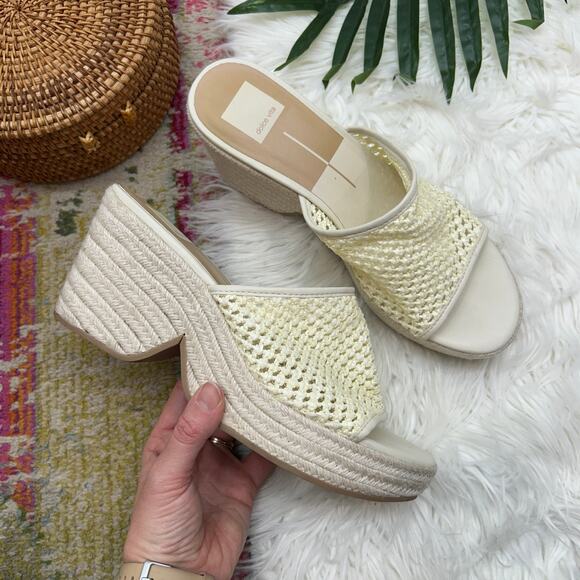 Dolce Vita Shoes - Dolce Vita Neutral White Raffia Chunky Platform Slide Sandal 9.5 Boho Vacation
